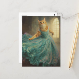 Cartão Postal Gato num vestido azul e dança