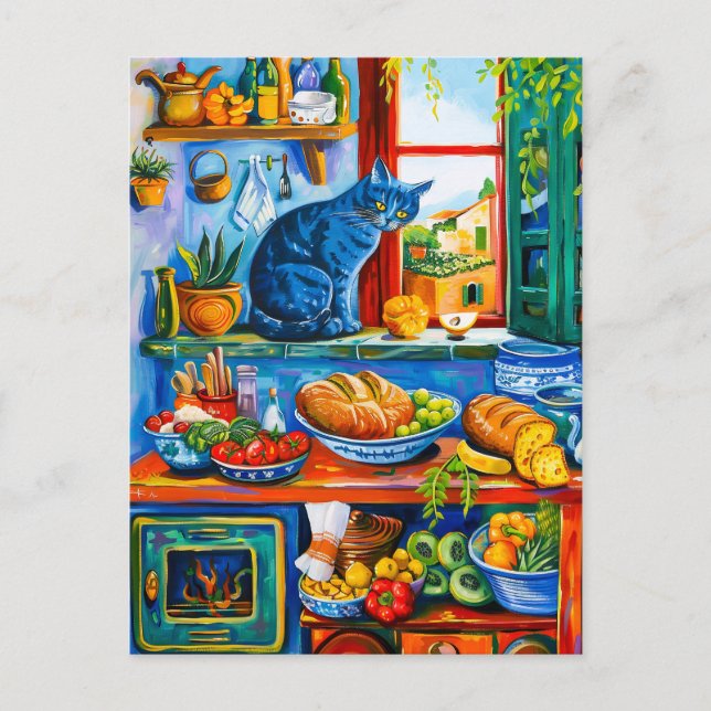 Cartão Postal Gato Olhando A Janela Da Cozinha (Frente)