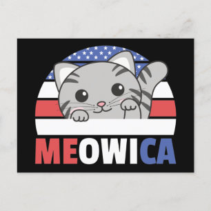 Cartão Postal Gato Para O Quatro De Julho Bandeira Dos EUA Meowi