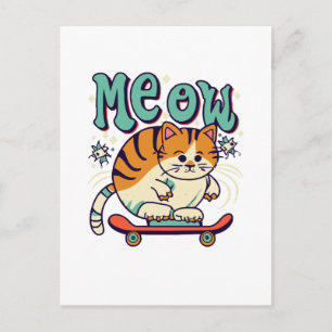 Cartão Postal Gato Patinando Meow