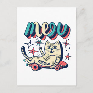 Cartão Postal Gato Patinando Meow