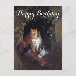 Cartão Postal Gato Personalizado com Gatinhos Feliz Aniversário