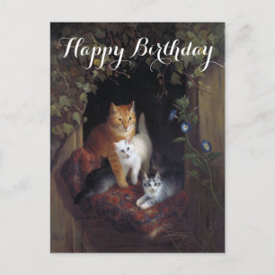 Cartão Postal Gato Personalizado com Gatinhos Feliz Aniversário
