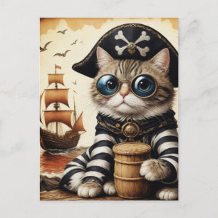Cartão Postal Gato Pirata Adorável