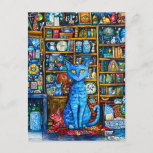Cartão Postal Gato por Prateleira Colorida