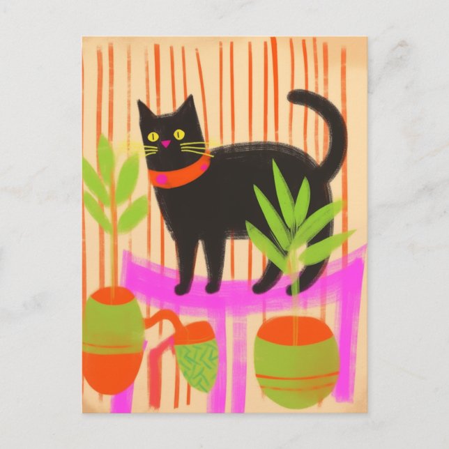 Cartão Postal Gato Preto Adorável (Frente)