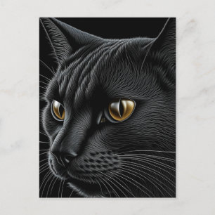 Cartão Postal Gato preto AI com olhos amarelos