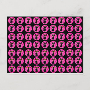 Cartão Postal Gato Preto Assustador com Padrão Rosa