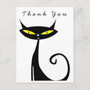 Cartão Postal Gato Preto Atômico Moderno de Meados do Século Obr
