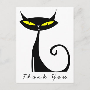 Cartão Postal Gato Preto Atômico Moderno de Meados do Século Obr