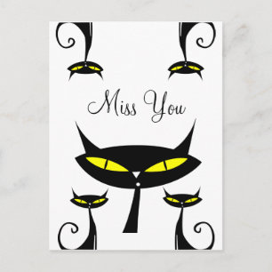 Cartão Postal Gato Preto Atômico Moderno de Meados do Século XX 
