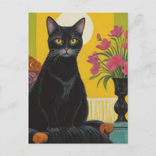Cartão Postal Gato Preto Bonito (Frente)