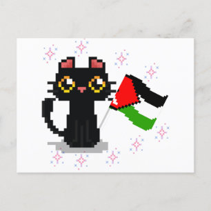 Cartão Postal gato preto bonito segura bandeira da Palestina