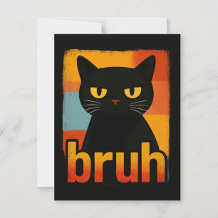 Cartão Postal Gato Preto Bruh Engraçado Retro Vintage Meme