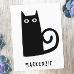 Cartão Postal Gato Preto Cinto Personalizado<br><div class="desc">Um gato preto divertido. Arte original de Nic Squirrell. Altere o nome para personalizar.</div>