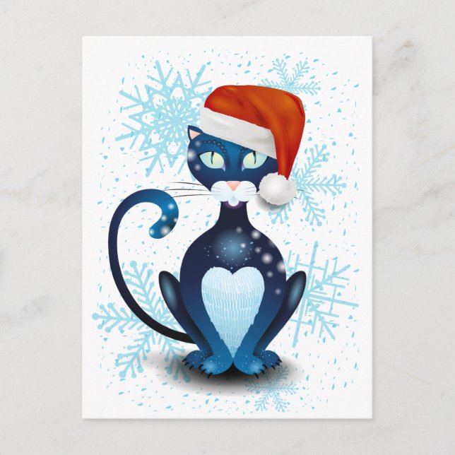 Cartão Postal Gato Preto com Cabra Papai noel (Frente)