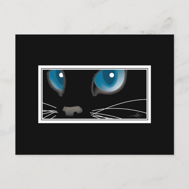 Cartão Postal Gato Preto com Olhos Azuis (Frente)