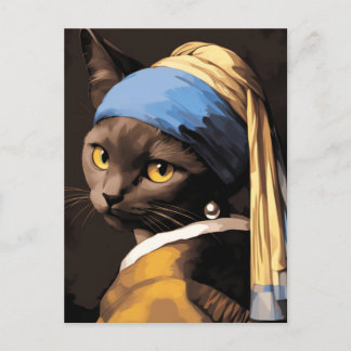 Cartão Postal Gato Preto com Orelha de Pérolas