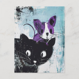 Cartão Postal Gato Preto com Rato Roxo na Cabeça