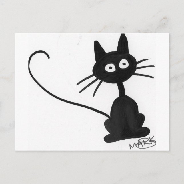 Cartão Postal Gato Preto de Cartoon (Frente)
