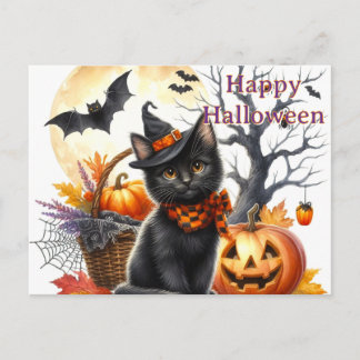 Cartão Postal Gato Preto de Halloween