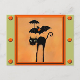 Cartão Postal Gato Preto de Halloween Bonito