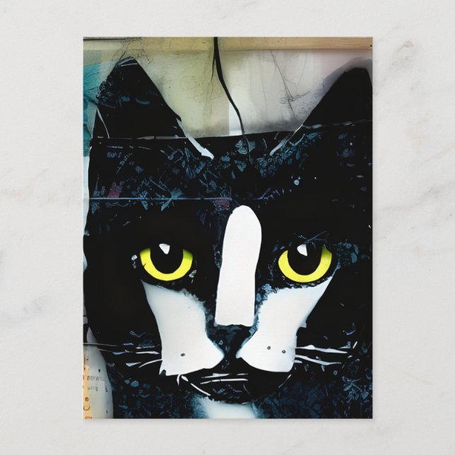 Cartão Postal Gato Preto de Mídia Mistura (Frente)