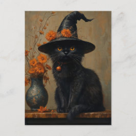 Cartão Postal Gato preto de vesícula branca no estilo de pintura