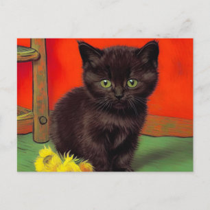 Cartão Postal Gato Preto do Estilo Van Gogh