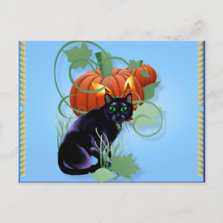 Cartão Postal Gato Preto e Abóbora-de-Obra