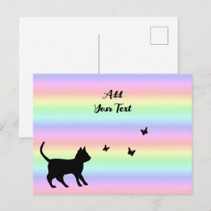 Cartão Postal Gato Preto e Borboleta no Arco-íris