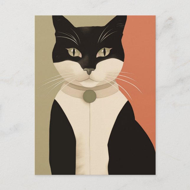 Cartão Postal Gato Preto e Branco (Frente)
