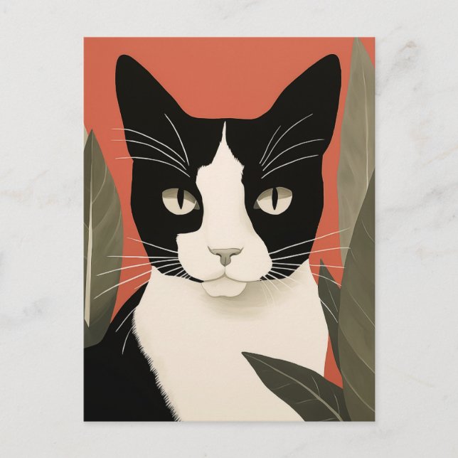 Cartão Postal Gato Preto e Branco (Frente)