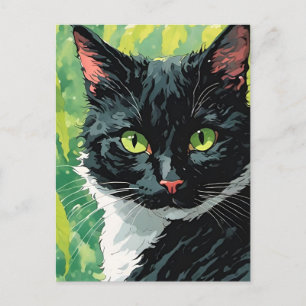 Cartão Postal Gato Preto e Branco Adorável