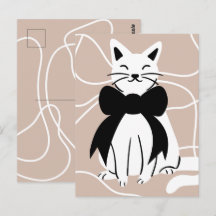 Gato preto e branco com linha abstrata