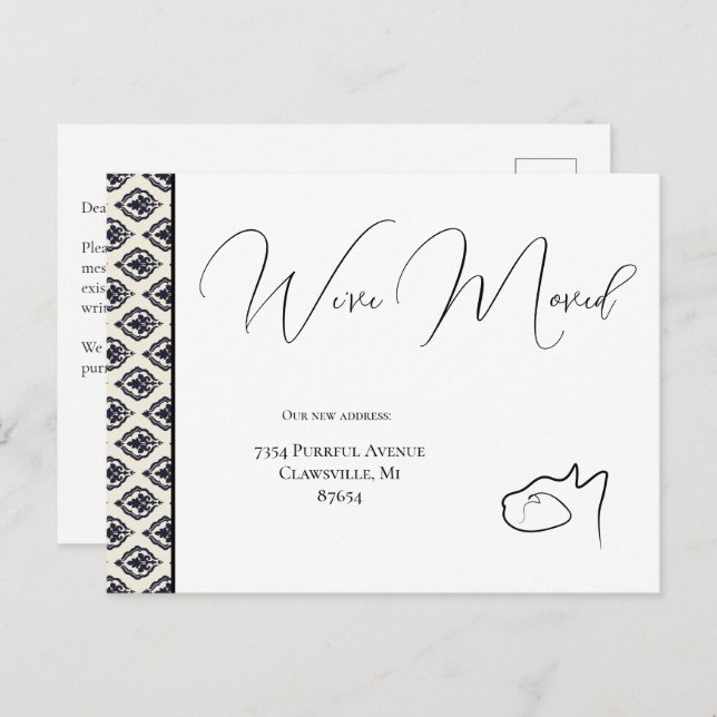 Cartão Postal Gato Preto e Branco Nós Mudamos, Mudança de Endere (Frente/Verso)