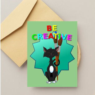 Cartão Postal Gato Preto e Branco Seja Criativo