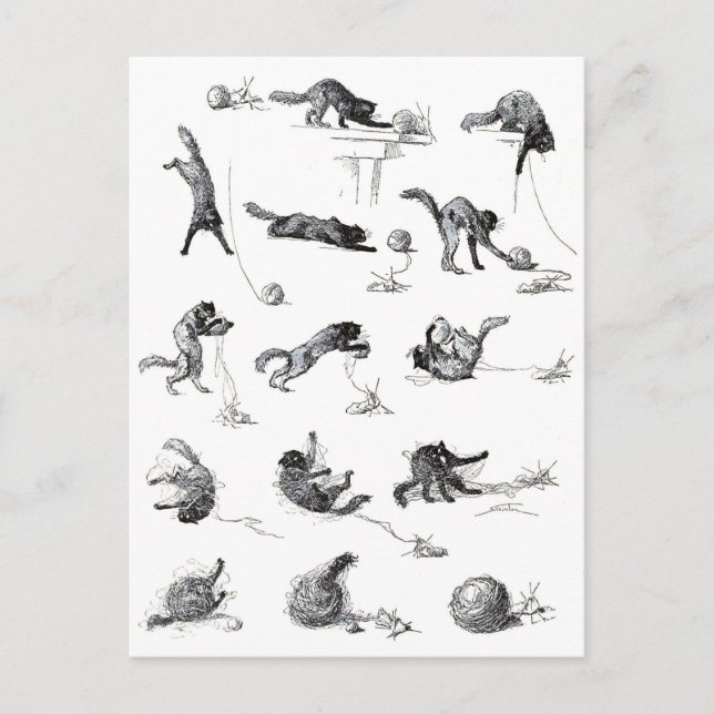 Cartão Postal Gato preto e fio de lã, Alexandre Steinlen (Frente)