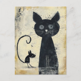 Cartão Postal Gato Preto e Rato Preto