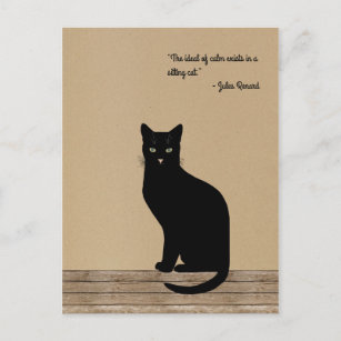 Cartão Postal Gato preto elegante e calmo sentado