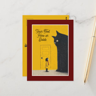 Cartão Postal Gato Preto Enorme & Garotinha Fofo Cor/Texto Perso