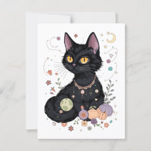 Cartão Postal Gato Preto Flofilizado E Bonito Com Presentes Mági