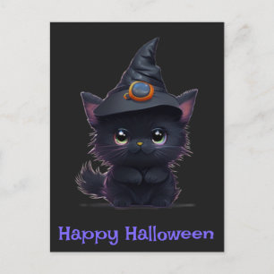 Cartão Postal Gato preto fofo e engraçado de Halloween