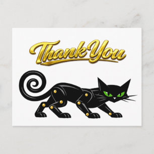 Cartão Postal Gato Preto Futurista Steampunk Atômico Obrigado