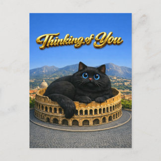 Cartão Postal Gato Preto Grande Divertido Coliseu Romano Pensand