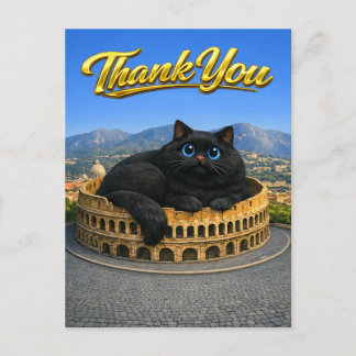 Cartão Postal Gato Preto Grande e Divertido Coliseu Romano Obrig