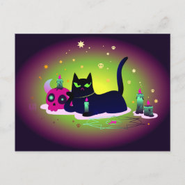 Cartão Postal Gato Preto Grumpy com crânio