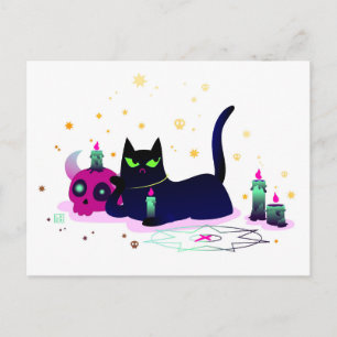 Cartão Postal Gato Preto Grumpy com crânio