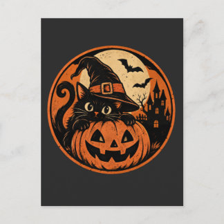 Cartão Postal Gato preto Halloween