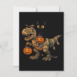 Cartão Postal Gato Preto Montando Múmia T-Rex – Dino Fofo de Hal